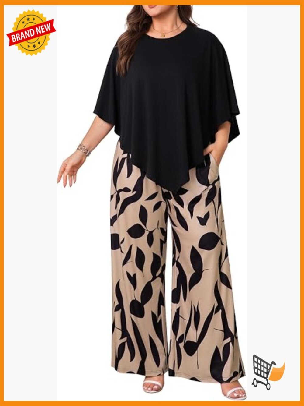 Plus Size 2 Piece Lounge Set Cape Top Wide Leg Pants Soft Travel Outfit